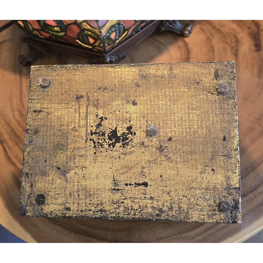 Vintage Wood Trinket Box Angels Cherubs Antique Gold Color Wooden - Picture 2 of 12